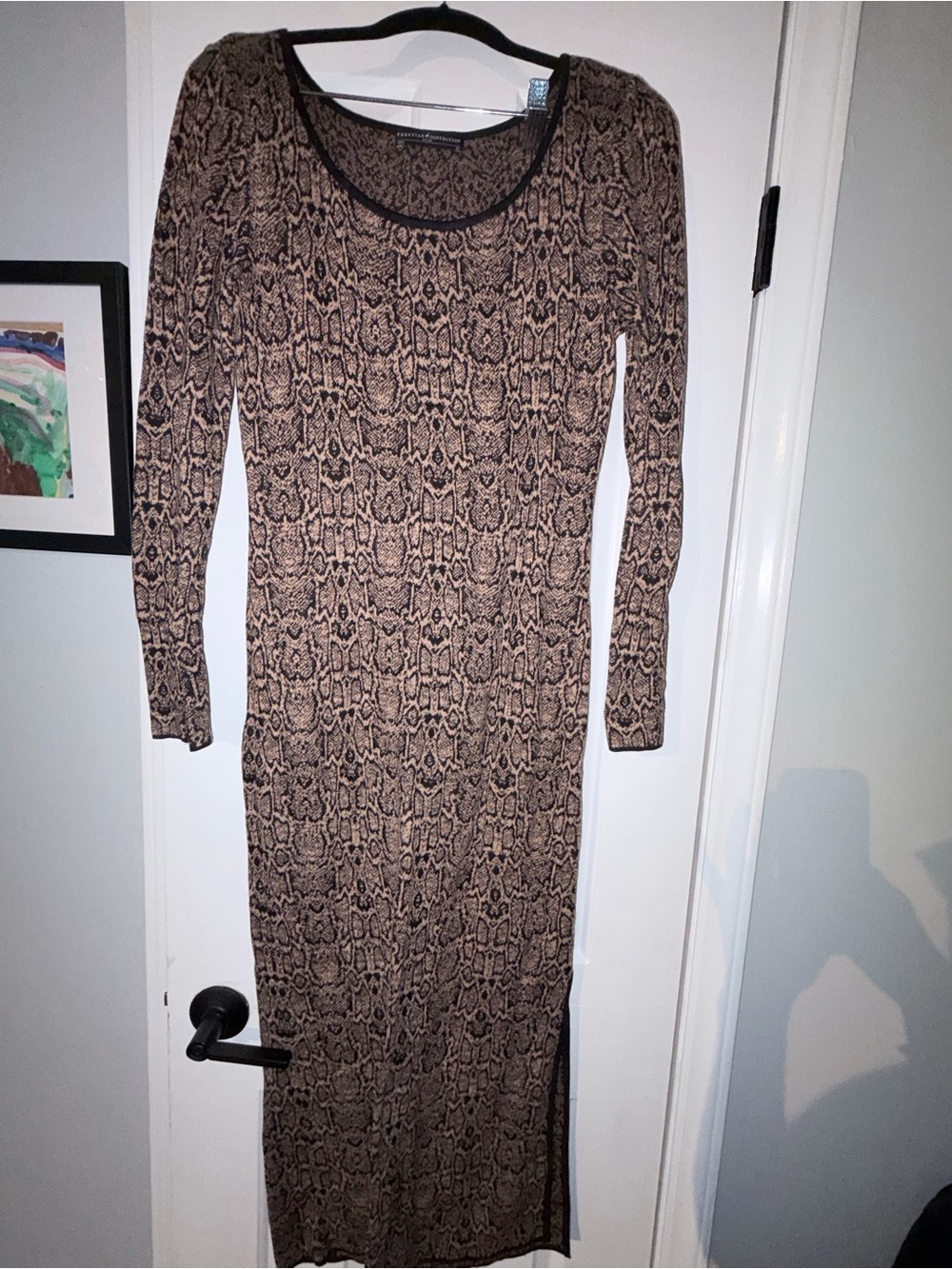 Peruvian Connection 100% Cotton Brown Snake-Print Long Sleeve Midi Dress